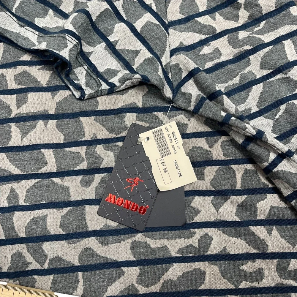 Mondo Gray Blue Stripe Luxury Cotton Tee Sz 4XL Lightweight Stretch Cotton Bloke - Picture 6 of 9